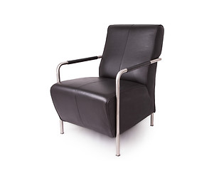 Image showing Black leather lounge chair