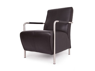 Image showing Black leather lounge chair