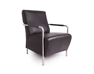 Image showing Black leather lounge chair