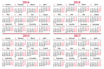 Image showing usual calendar for 2014 - 2017 years