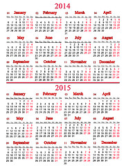 Image showing calendar for two years 2014 and 2015