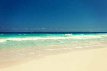 Image showing blue sea or ocean, white sand and sky