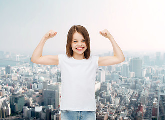 Image showing smiling little girl in white blank t-shirt