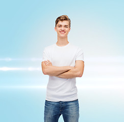 Image showing smiling young man in blank white t-shirt