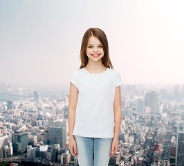 Image showing smiling little girl in white blank t-shirt