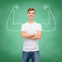 Image showing smiling young man in blank white t-shirt