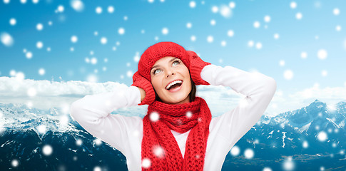 Image showing smiling young woman in winter clothes