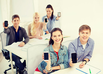 Image showing students showing black blank smartphone screens