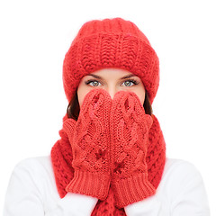 Image showing smiling young woman in winter clothes