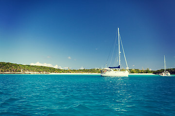 Image showing white boat at blue sea