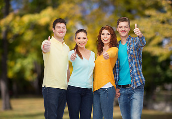 Image showing group of smiling teenagers over green park