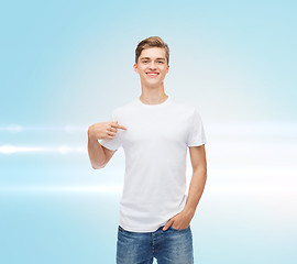 Image showing smiling young man in blank white t-shirt