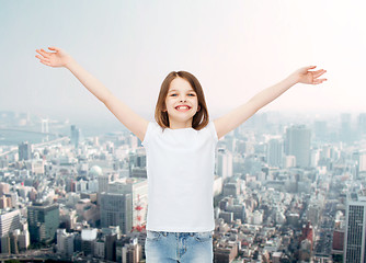 Image showing smiling little girl in white blank t-shirt