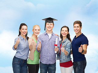 Image showing group of students with diploma showing thumbs up