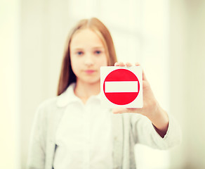 Image showing girl showing no entry sign