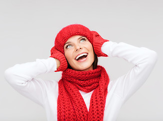 Image showing smiling young woman in winter clothes