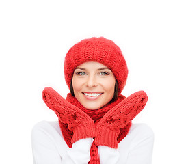 Image showing smiling young woman in winter clothes