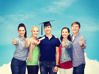 Image showing group of students with diploma showing thumbs up