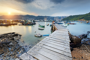 Image showing Boat pier at sunset