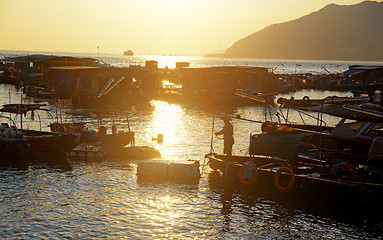 Image showing sunset at fishing village