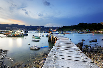 Image showing Boat pier at sunset