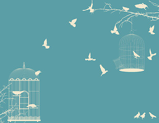 Image showing Birds and birdcages postcard 9