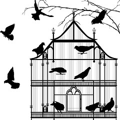 Image showing Birds and birdcage graphic