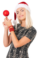 Image showing Woman in Santa Claus hat