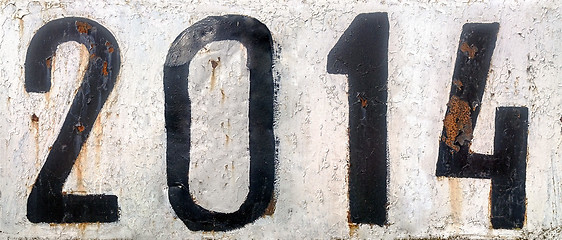 Image showing Rusty metal plate with number 2014