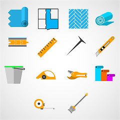 Image showing Colored flat vector icons for working with linoleum