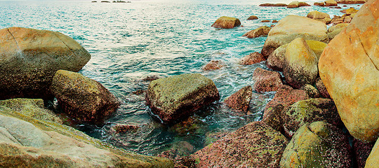 Image showing Coast of tropical sea with big stones. Thailand, Phuket island