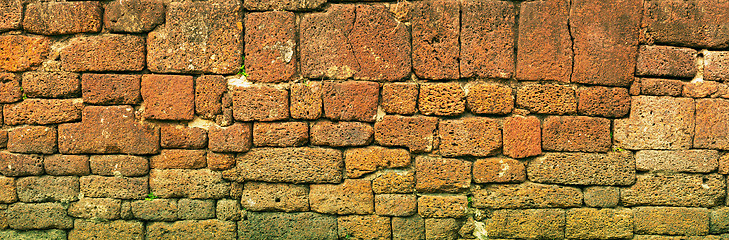 Image showing Old stone block wall. Thailand, Ayutthaya. Panoramic photo