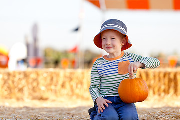 Image showing boy at pumpkin patch