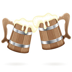 Image showing Two Wooden Mugs with Beer