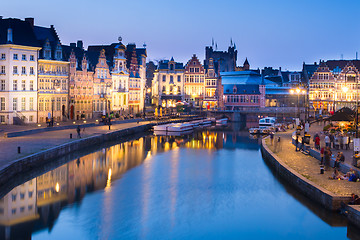 Image showing Leie river bank in Ghent, Belgium, Europe.