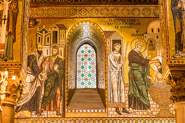 Image showing Golden mosaic in La Martorana church, Palermo, Italy