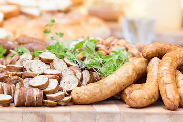 Image showing Smoked dry sausage cold cuts.