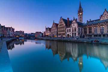 Image showing Leie river bank in Ghent, Belgium, Europe.