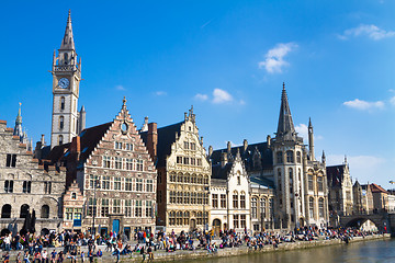 Image showing Leie river bank in Ghent, Belgium, Europe.