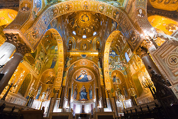 Image showing Golden mosaic in La Martorana church, Palermo, Italy