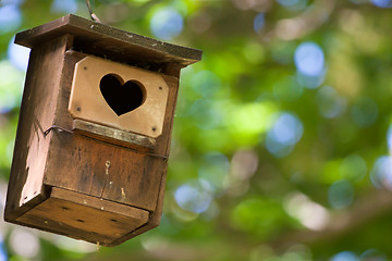 Image showing Bird house with the heart shapped entrance.