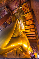 Image showing Reclining  buddha in wat Pho temple, Bangkok, Thailand.