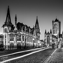 Image showing Leie river bank in Ghent, Belgium, Europe.