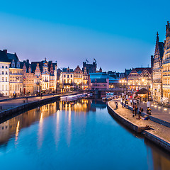 Image showing Leie river bank in Ghent, Belgium, Europe.