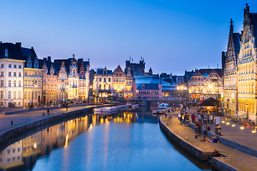 Image showing Leie river bank in Ghent, Belgium, Europe.