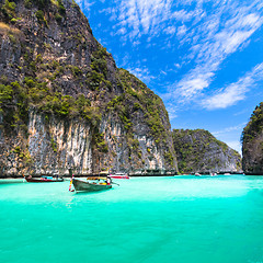 Image showing Wooden boat on Phi Phi island, Thailand.