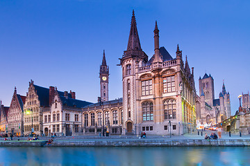 Image showing Leie river bank in Ghent, Belgium, Europe.