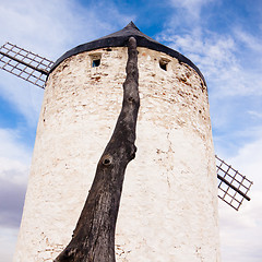 Image showing Vintage windmills in La Mancha.