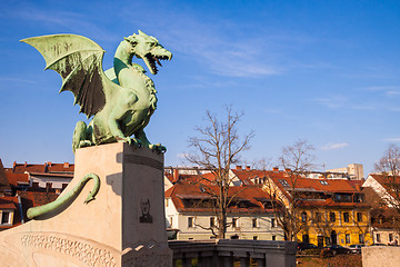 Image showing Famous Dragon bridge in Ljubljana