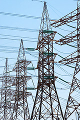 Image showing High-voltage power transmission towers.